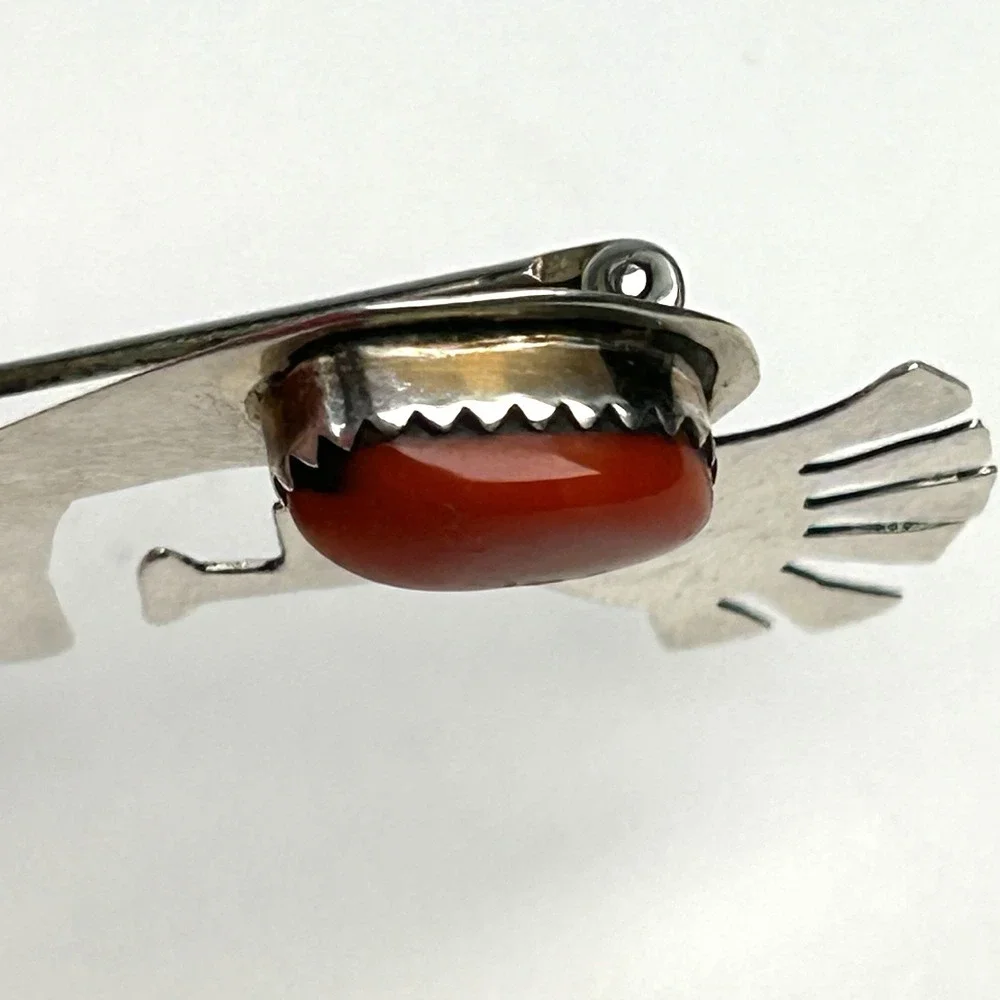 Kokopelli Sterling Silver Red Coral Brooch Pin Arrow Hallmark 3.45g